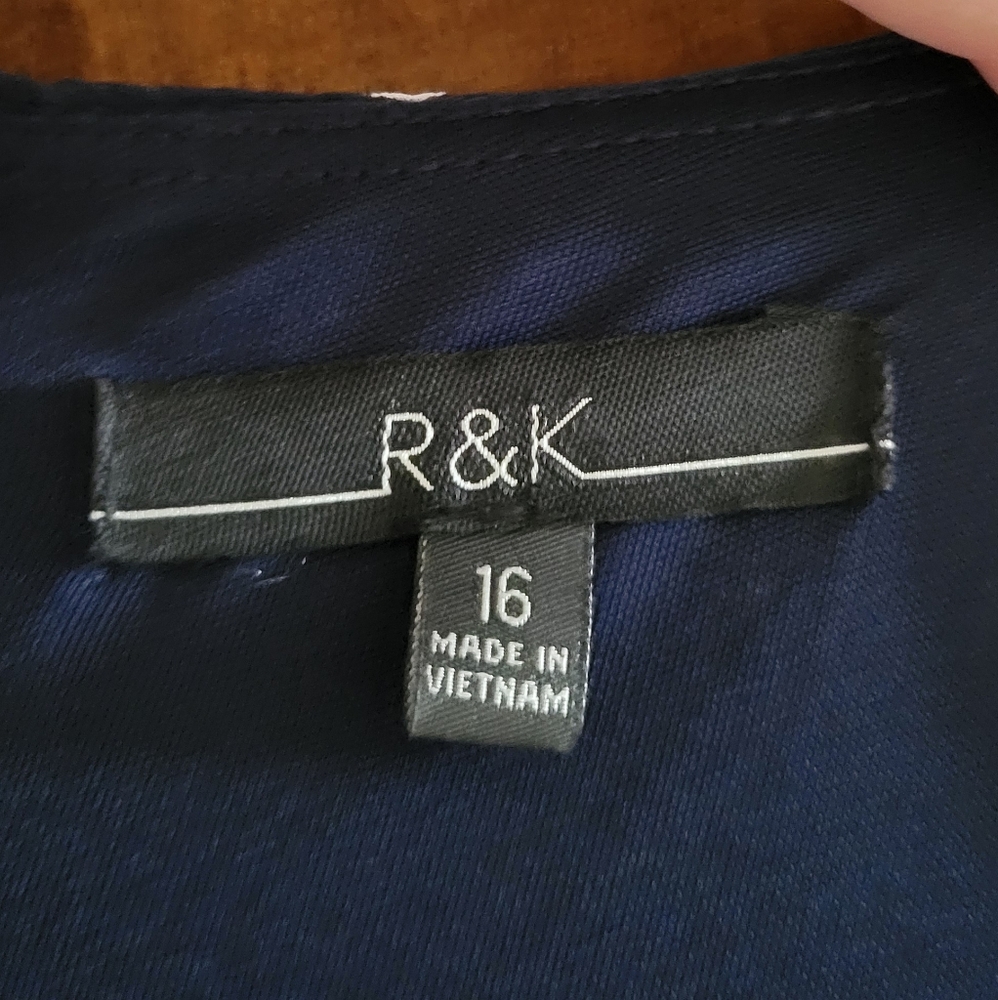 R&K Sleeveless Navy/Pink/White Polka Dot Tie Waist Maxi Dress - Size 16 - Picture 5 of 5